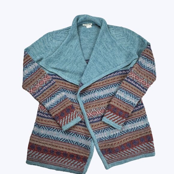 Orvis Women's Open Cardigan Size Small Aztec Detail Beautiful Alpaca Cotton blen - Picture 1 of 8